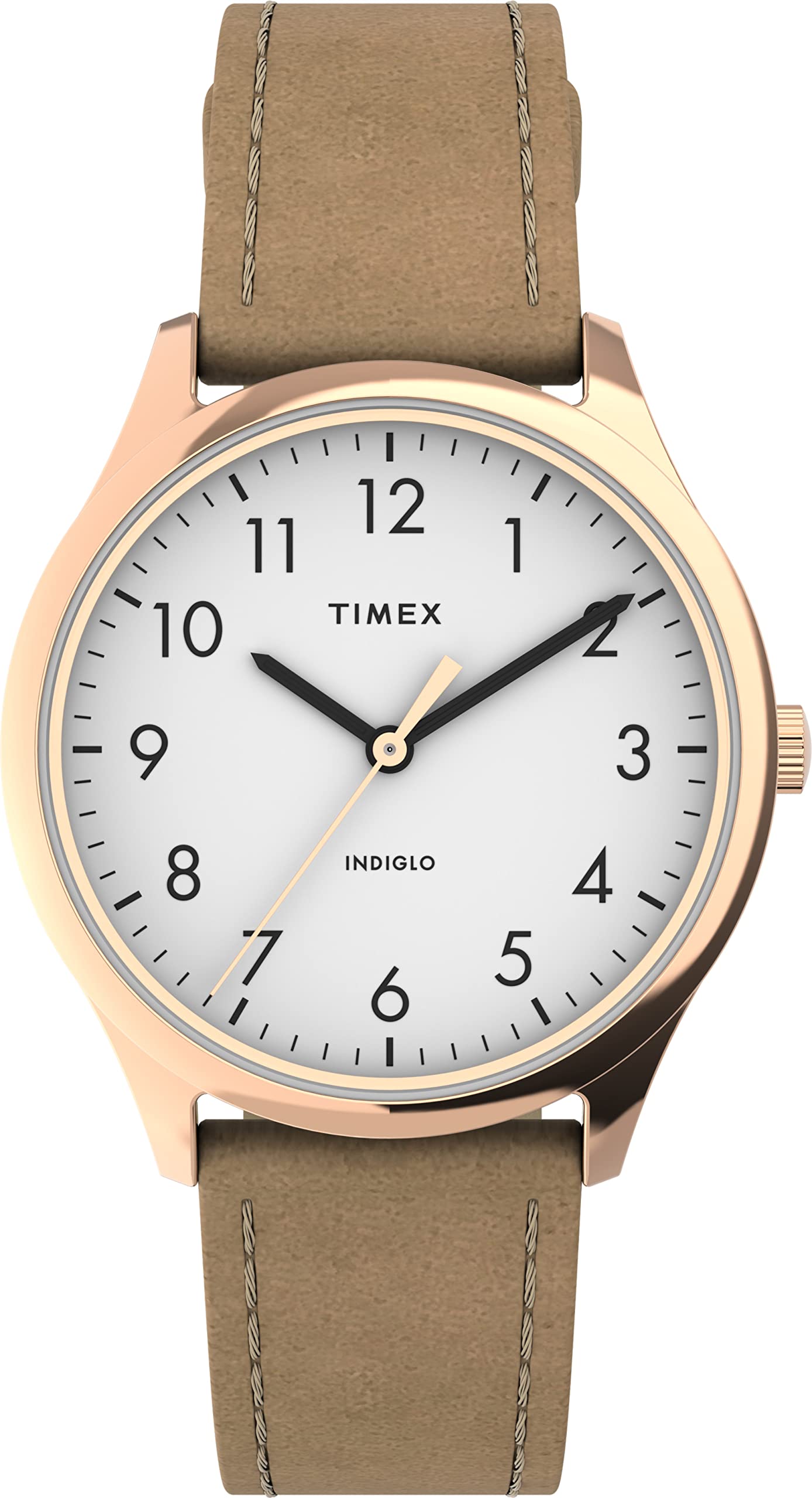 Timex Modern Easy Reader Watch 32mm Rose Gold White Dial Leather Strap TW2T72400