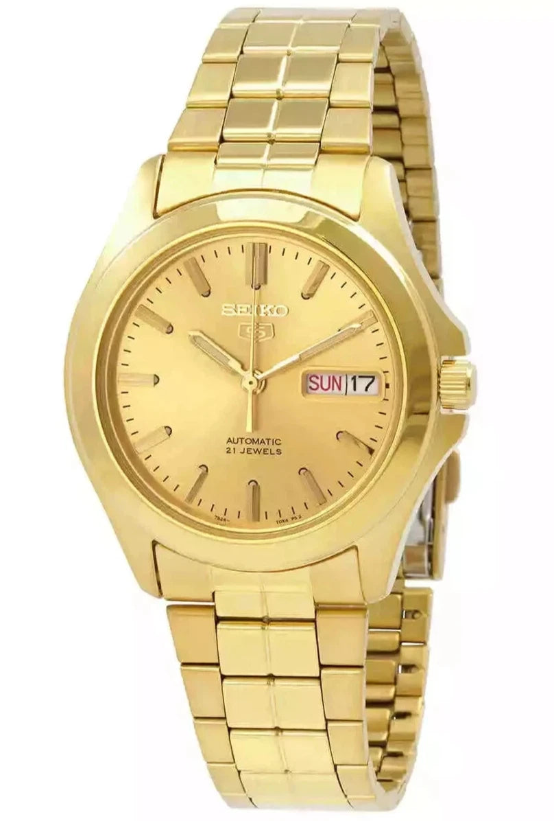 Seiko 5 Automatic Men's Gold Tone 37 mm Watch Day Date Hardlex SNKK98K1 30M WR