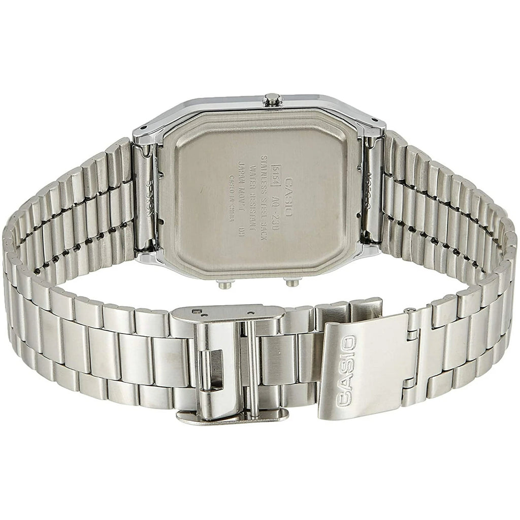 Casio AQ-230A-7B Vintage Analog Digital Dual Time Stainless Steel Bracelet Watch