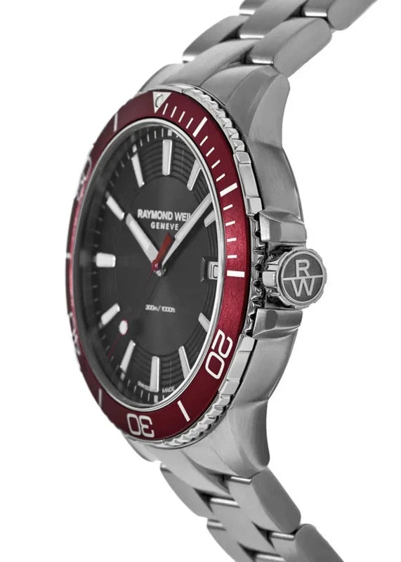 Raymond Weil Tango 8260-ST4-20001 Men's 42 mm Swiss Quartz Diver 300m Red Bezel