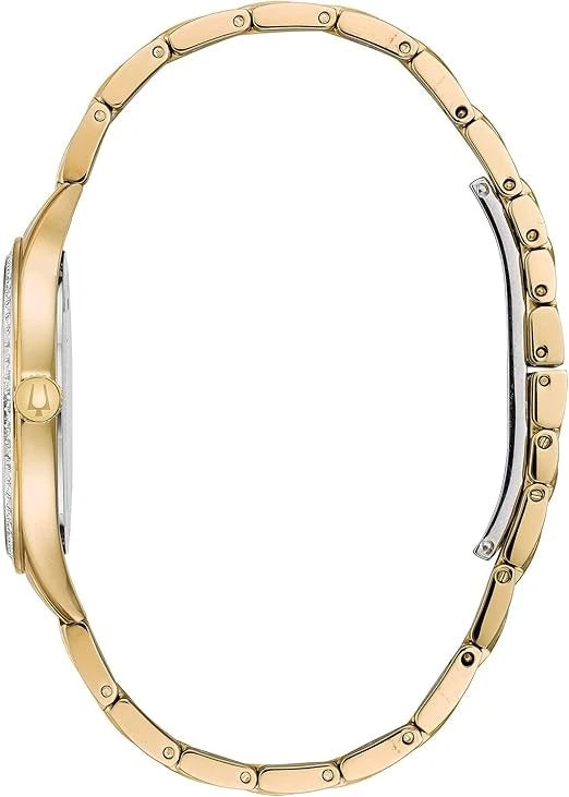 Bulova 98X119 Women's Gold Tone Crystal Bracelet Watch MOP Dial Quartz + Bangles