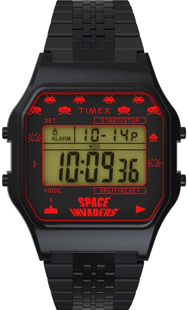 Timex X Space Invaders Retro Alien Watch TW2V30200 Digital Alarm Backlight 34mm