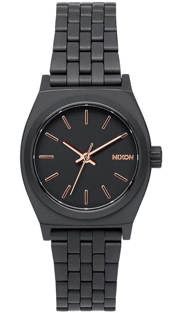 Nixon Small Time Teller All Black & Rose Gold 26mm Quartz 100M Watch A399-957-00