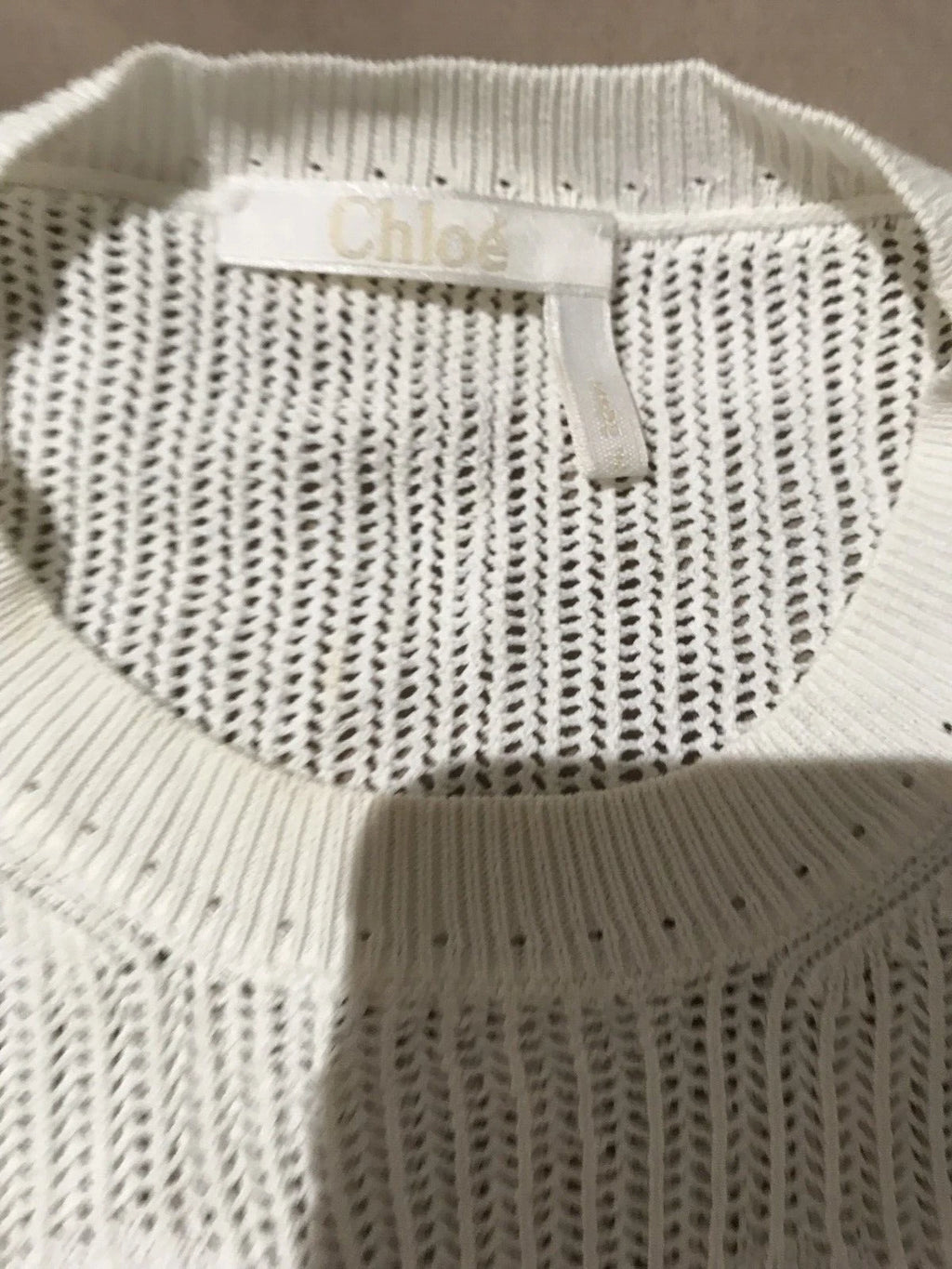 Chloe Women's Ivory Crochet Knit Floral 3/4 Sleeve Pullover Sweater Sz Small