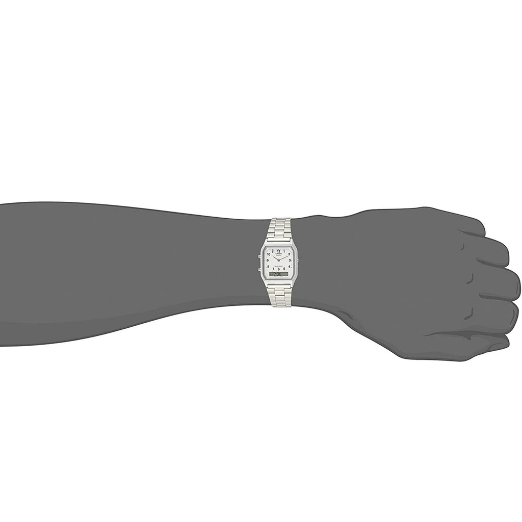 Casio AQ-230A-7B Vintage Analog Digital Dual Time Stainless Steel Bracelet Watch
