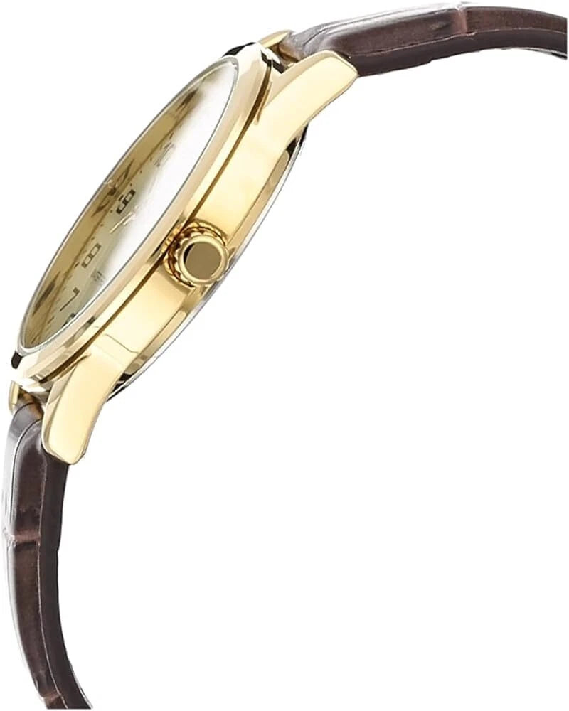 Casio MTP-V001GL-1B Black Analog Brown Leather Gold Tone Bezel Men's Dress Watch