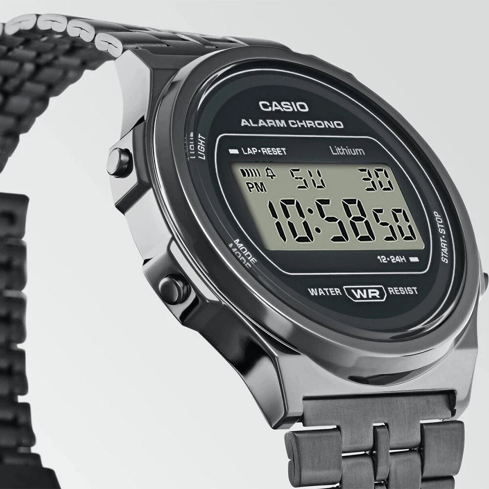 Casio Unisex Wristwatch A171WEGG-1ADF Stainless Steel Black Chrono Alarm LCD