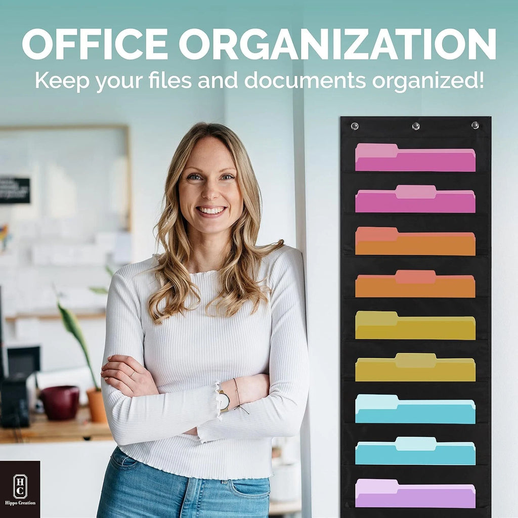 Hippo Creation Heavy Duty 10 Pocket Hanging File Organizer Chart Black for Door