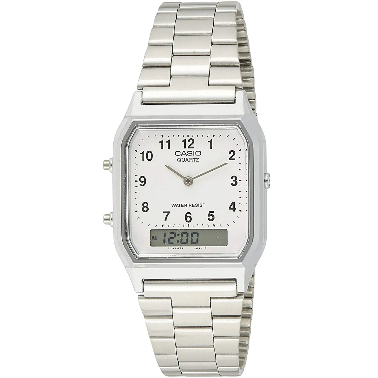 Casio AQ-230A-7B Vintage Analog Digital Dual Time Stainless Steel Bracelet Watch