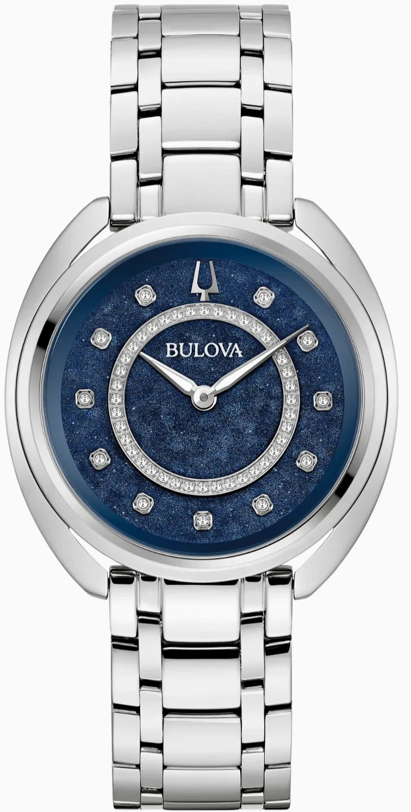 Bulova Duality 96X160 Womens 34mm Blue Denshu Dial 51 Diamond Quartz SS Sapphire