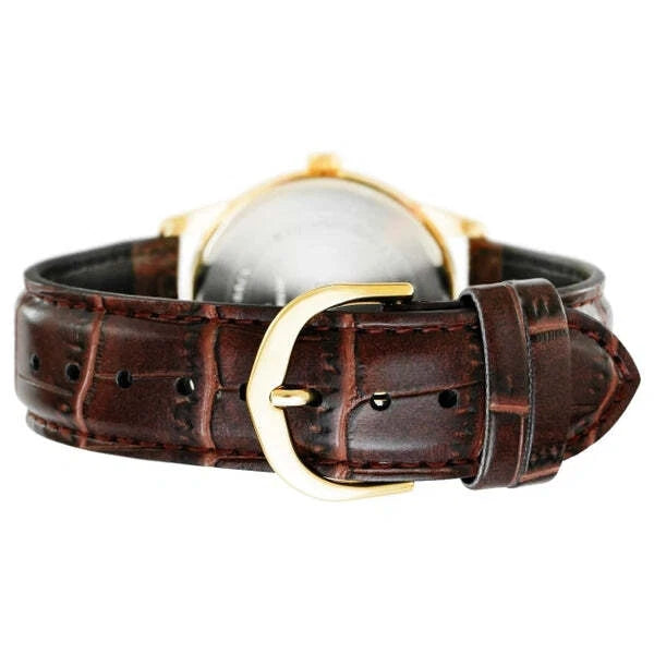 Casio MTP-V001GL-1B Black Analog Brown Leather Gold Tone Bezel Men's Dress Watch