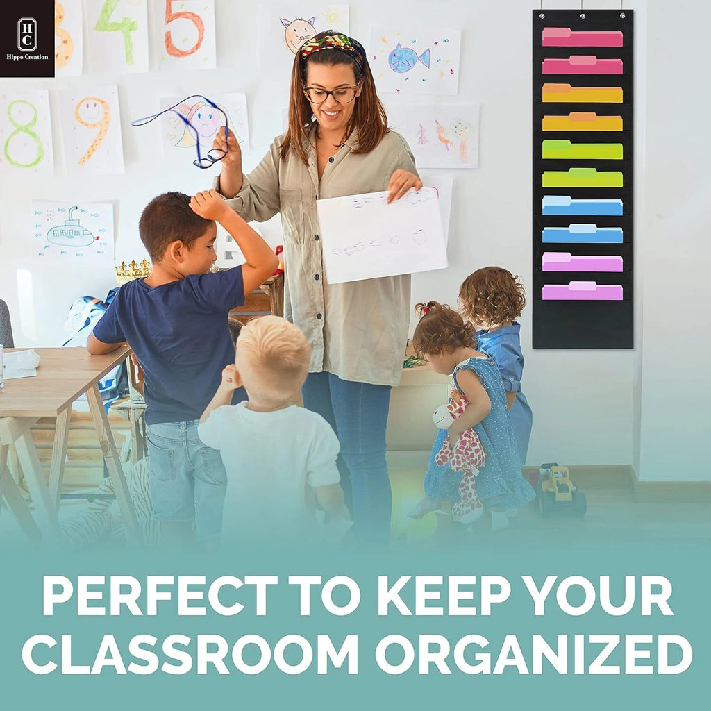 Hippo Creation Heavy Duty 10 Pocket Hanging File Organizer Chart Black for Door