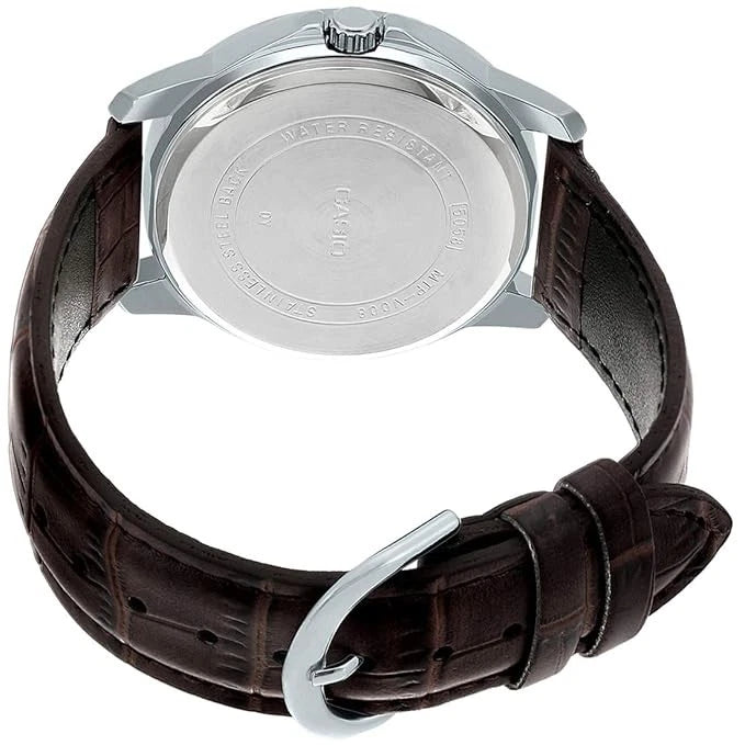 Casio MTP-V300L-7A Analog Day-Date 24Hr Water Resistant Real Leather Strap Watch