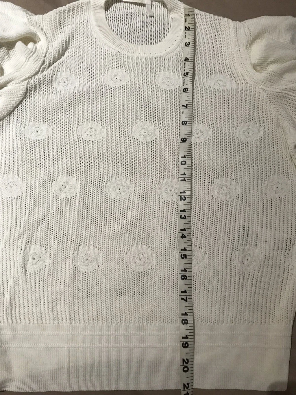 Chloe Women's Ivory Crochet Knit Floral 3/4 Sleeve Pullover Sweater Sz Small