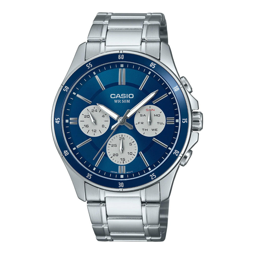 CASIO MTP-1374D-2A3V Men's Stainless Steel Sport Watch 50M WR Blue Dial Analog