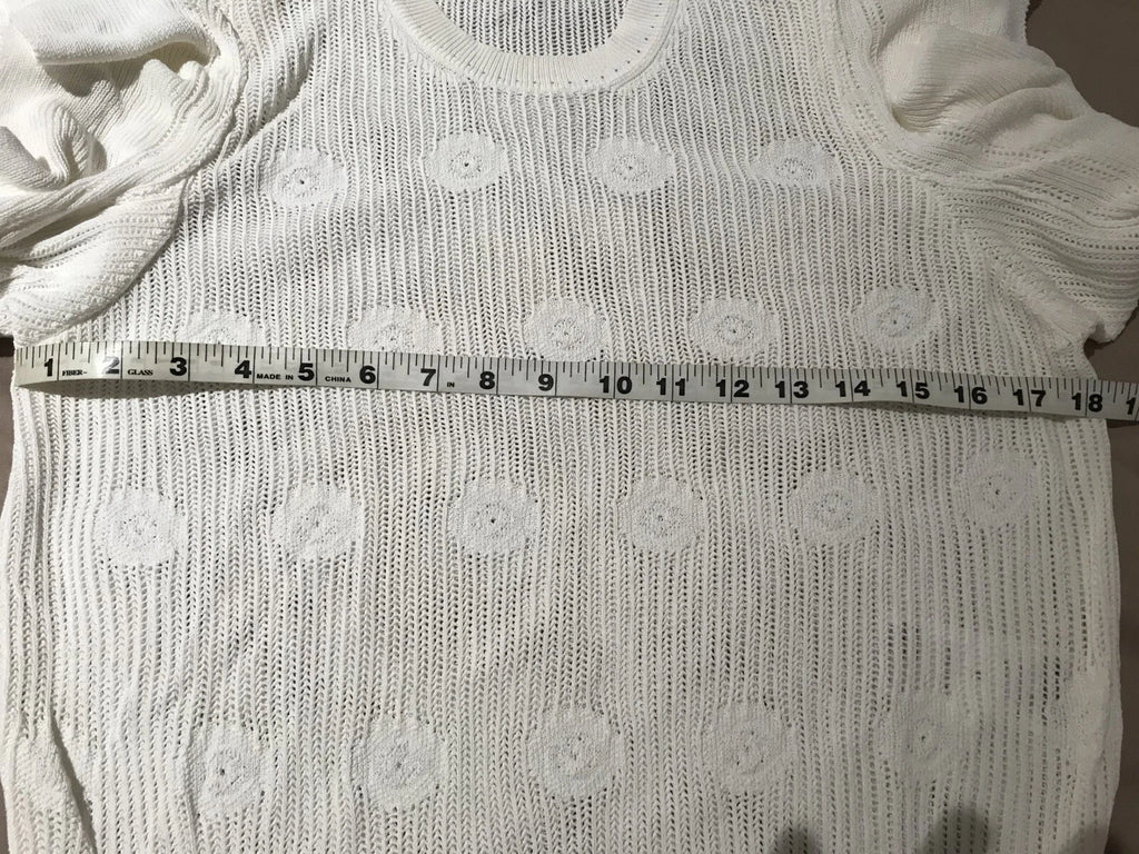 Chloe Women's Ivory Crochet Knit Floral 3/4 Sleeve Pullover Sweater Sz Small