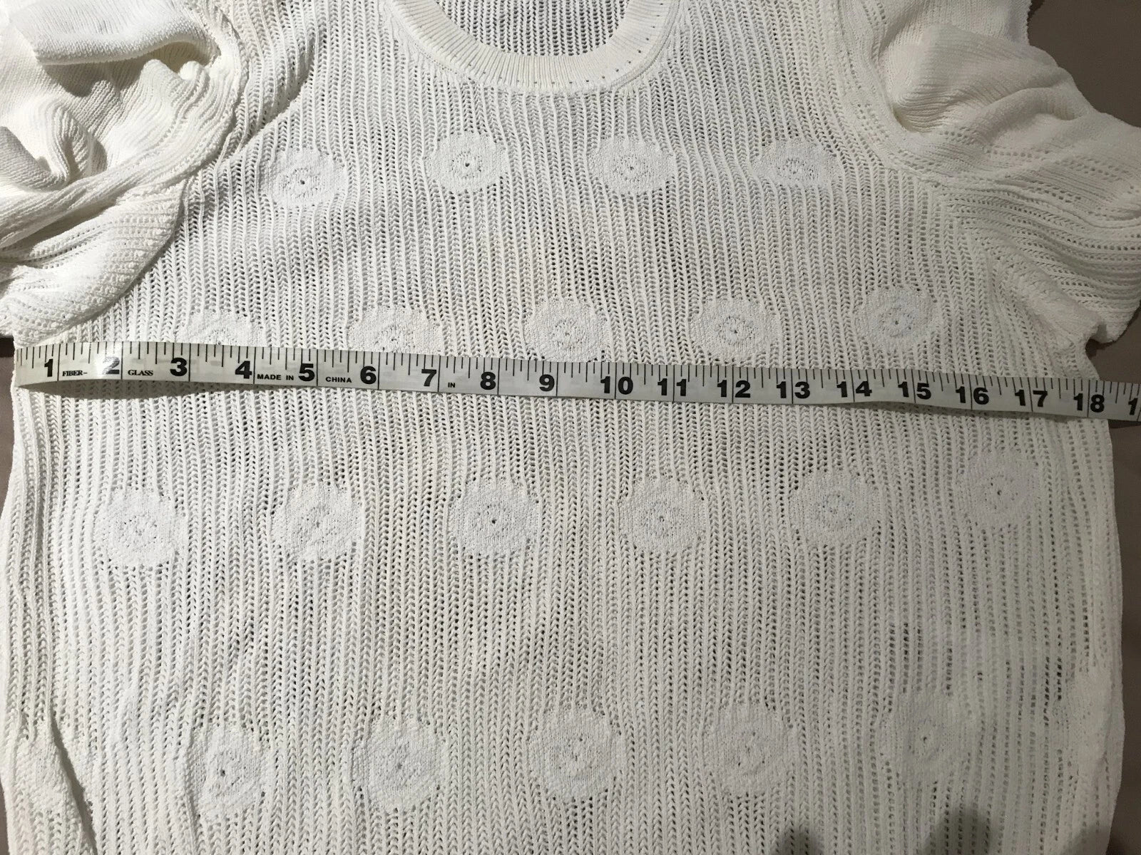 Chloe Women's Ivory Crochet Knit Floral 3/4 Sleeve Pullover Sweater Sz Small