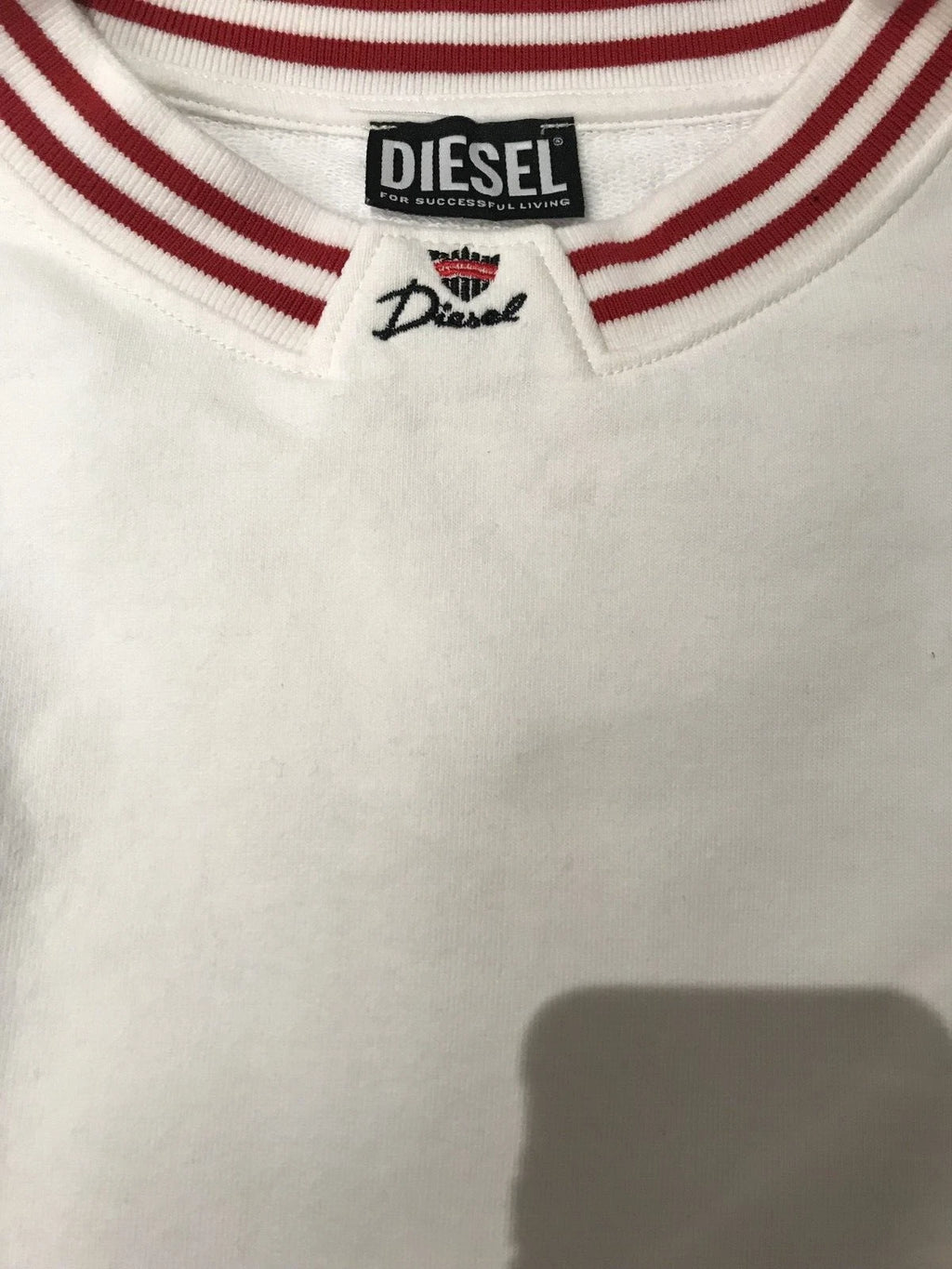 Diesel Men's White Diesel Logo Detailed Striped Crew Neck Pullover Sweatshirt