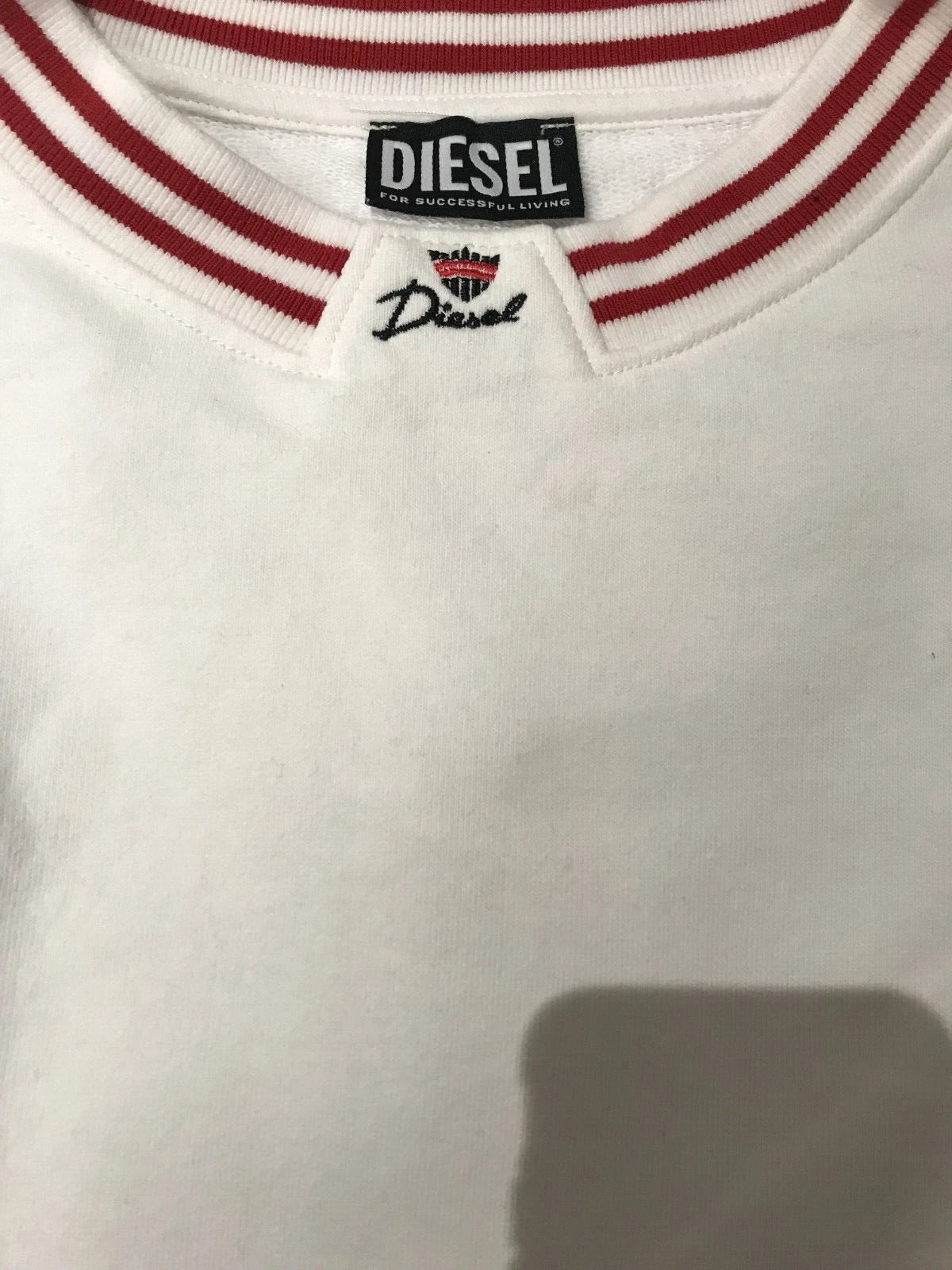 Diesel Men's White Diesel Logo Detailed Striped Crew Neck Pullover Sweatshirt