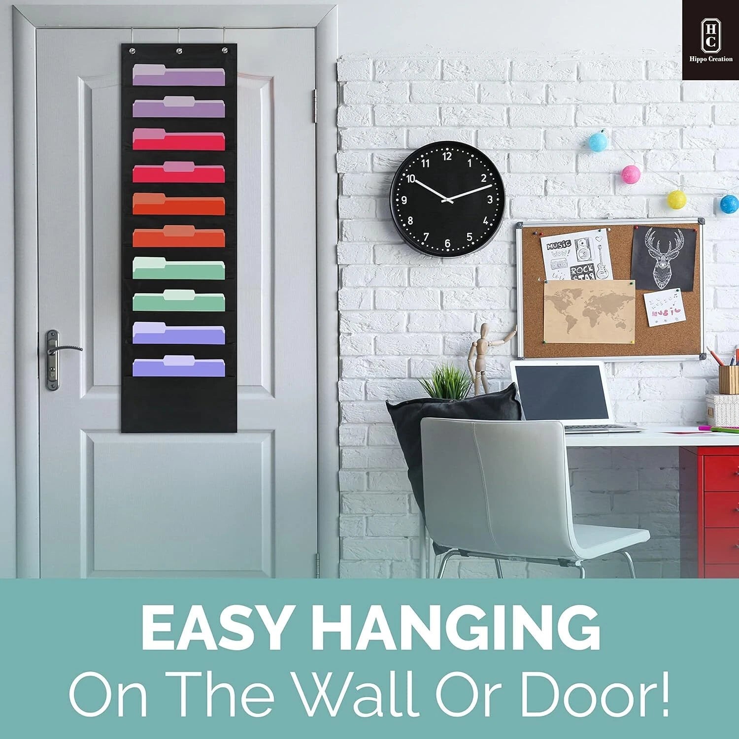 Hippo Creation Heavy Duty 10 Pocket Hanging File Organizer Chart Black for Door