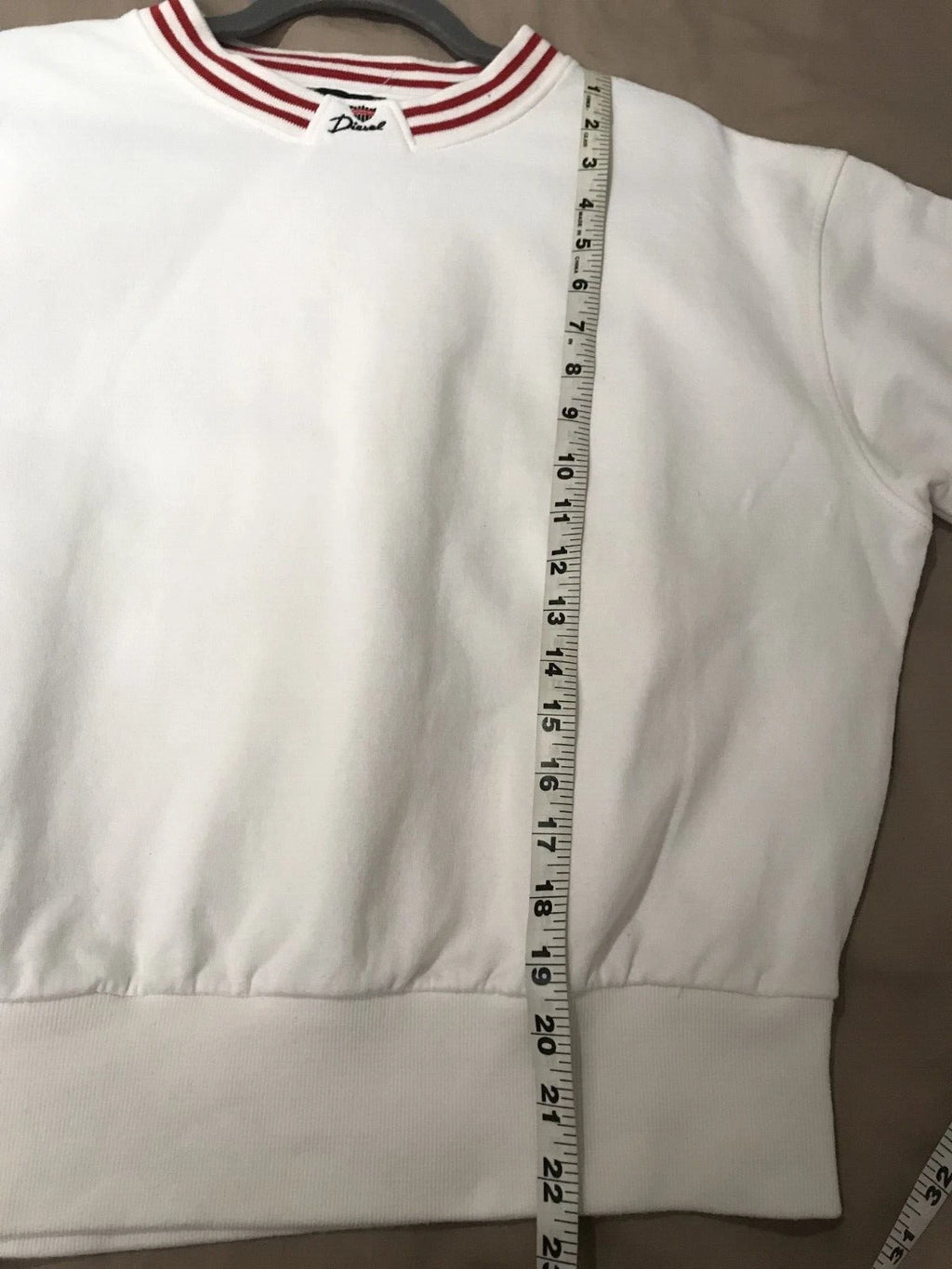 Diesel Men's White Diesel Logo Detailed Striped Crew Neck Pullover Sweatshirt