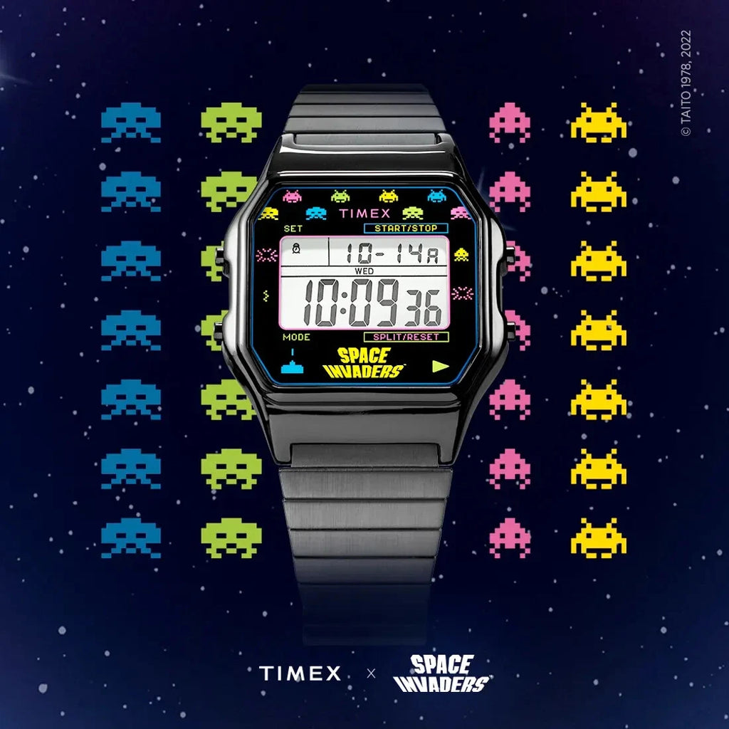 Timex Space Invaders T80 34mm Digital Stainless Steel Watch TW2V39900 iconic LCD