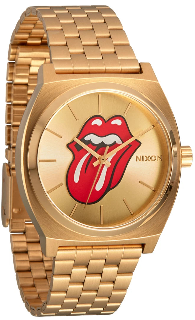 Nixon Rolling Stones Time Teller Tongue Logo All Gold 37mm A1356-509 100m Watch