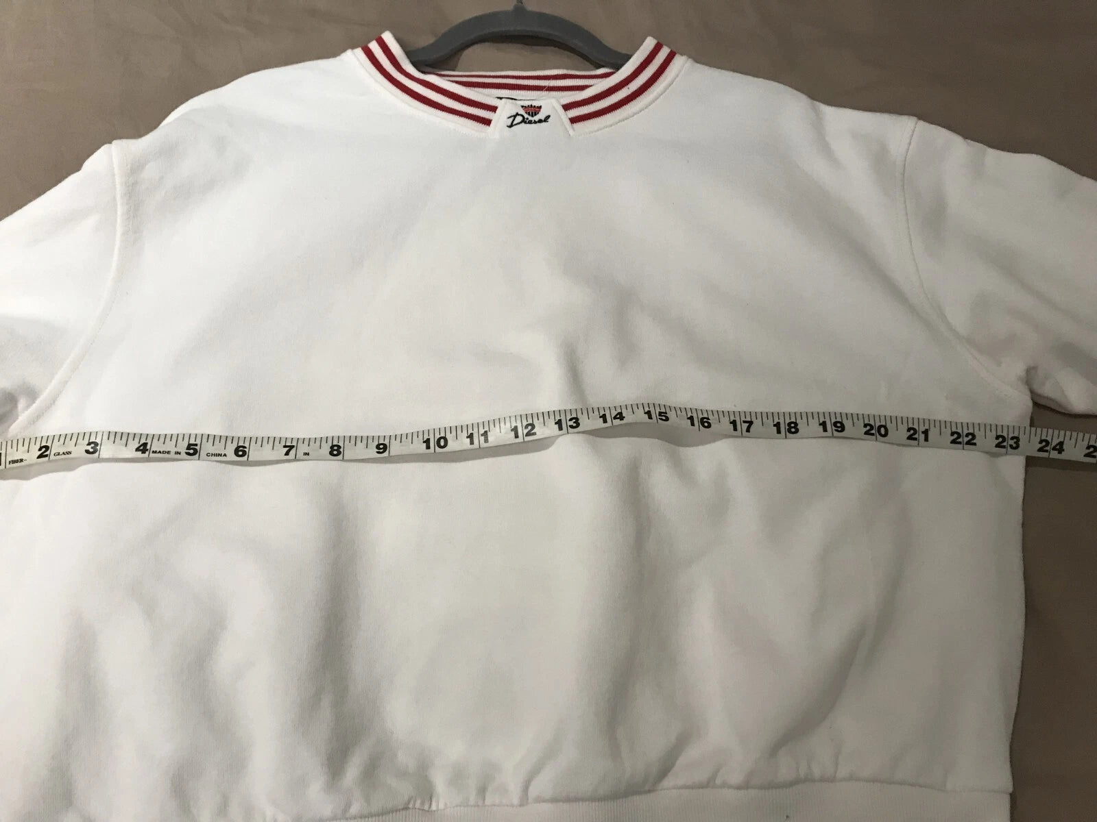 Diesel Men's White Diesel Logo Detailed Striped Crew Neck Pullover Sweatshirt