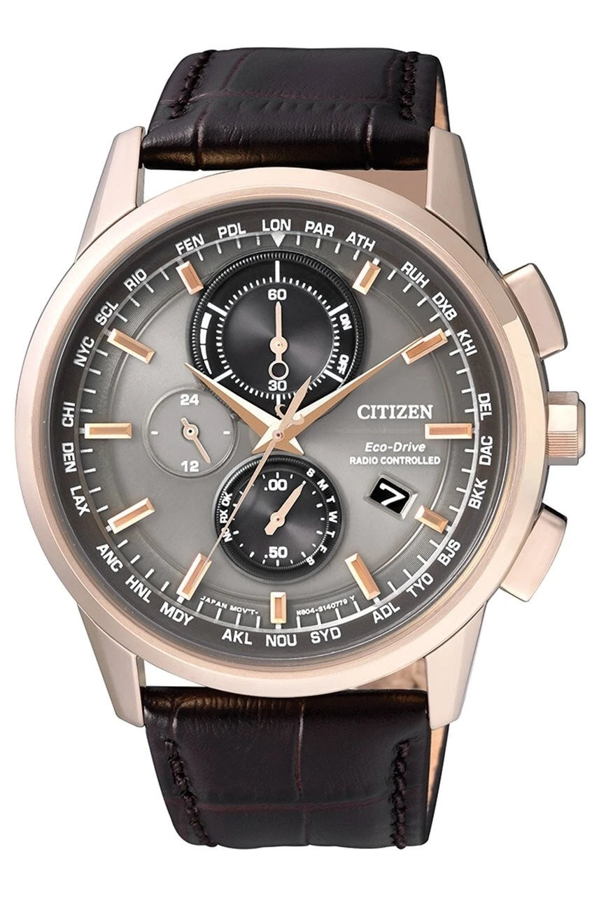 Citizen Eco Drive Perpetual Date Chronograph Sapphire 43mm AT8113-12H Leather SS
