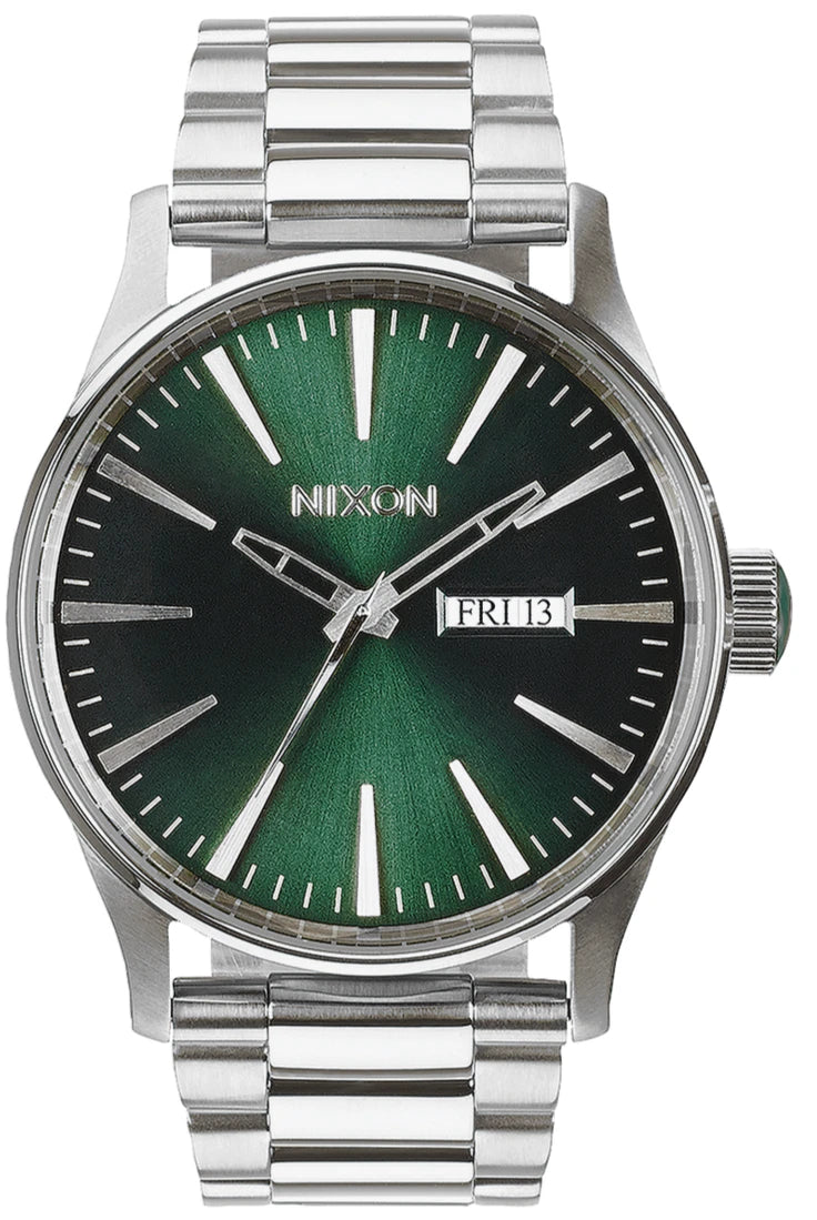 Nixon Sentry 42mm Stainless Steel Green Sunray Day-Date Quartz A356-1696 100M WR