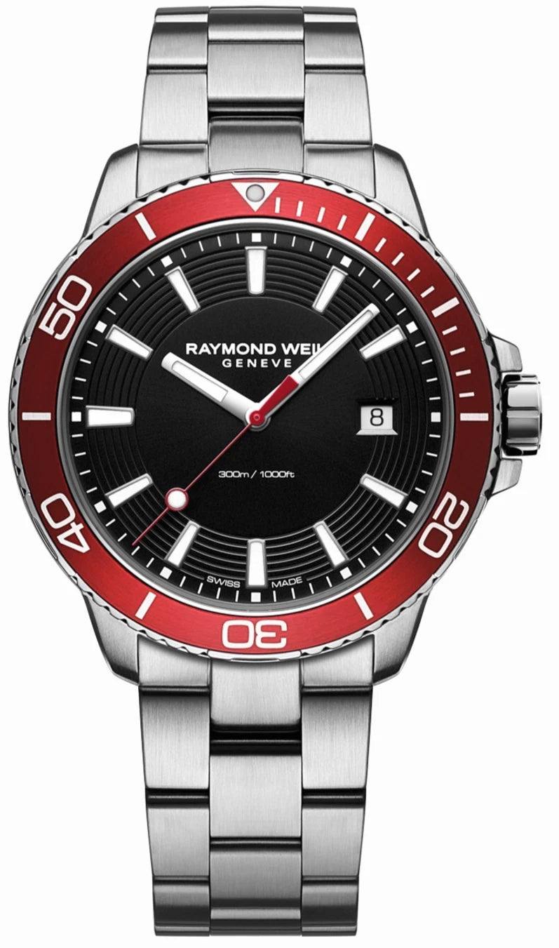 Raymond Weil Tango 8260-ST4-20001 Men's 42 mm Swiss Quartz Diver 300m Red Bezel