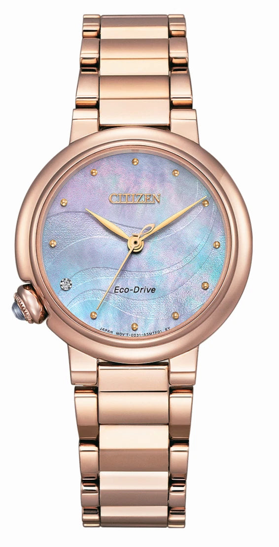 Citizen L Eco-Drive EM0917-81Y Women’s Rose Gold Unique Mother of Pearl Diamond