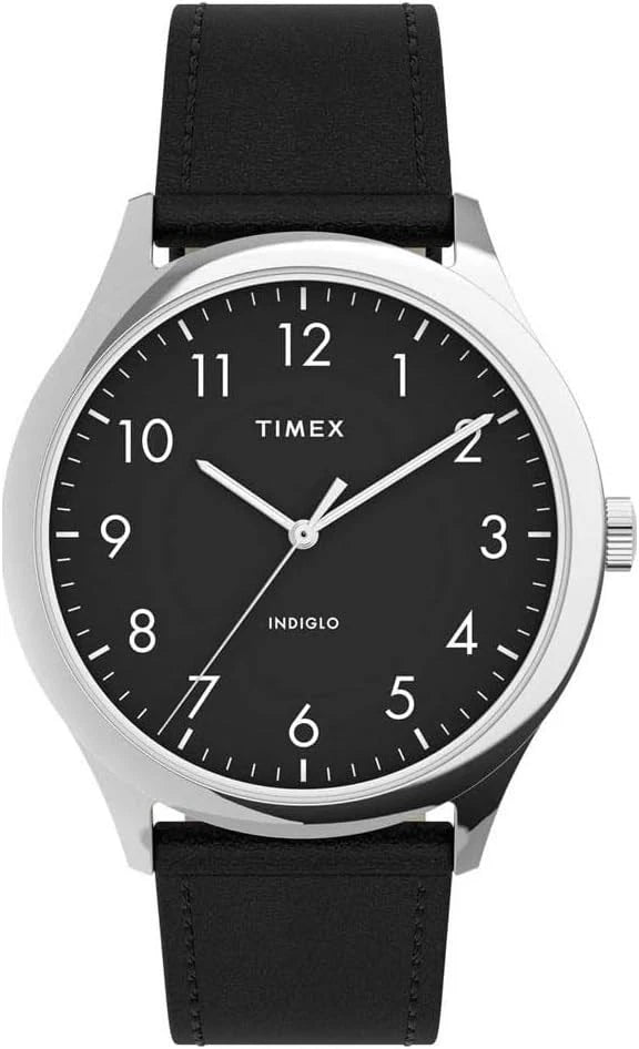 Timex TW2T71900 Easy Reader Men's Black Dial Indiglo Quartz Leather Strap Watch!