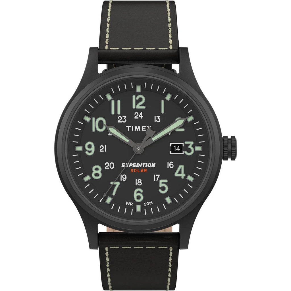 Timex Men's Expedition TW4B18500 Solar-Powered 40mm Watch Black Dial 50M Leather