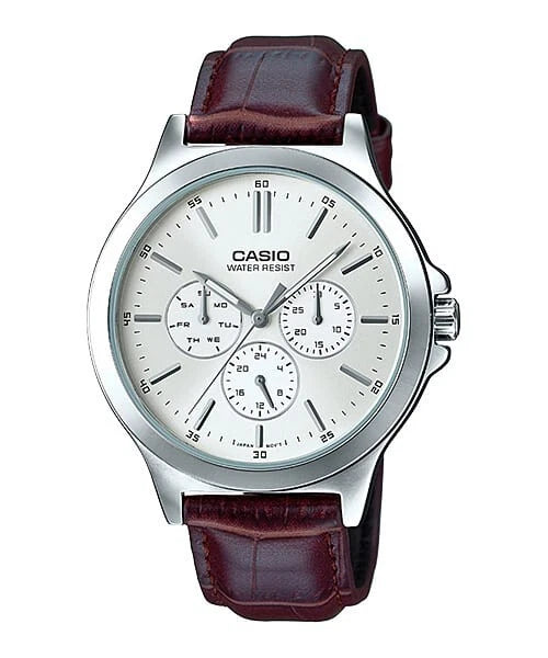 Casio MTP-V300L-7A Analog Day-Date 24Hr Water Resistant Real Leather Strap Watch