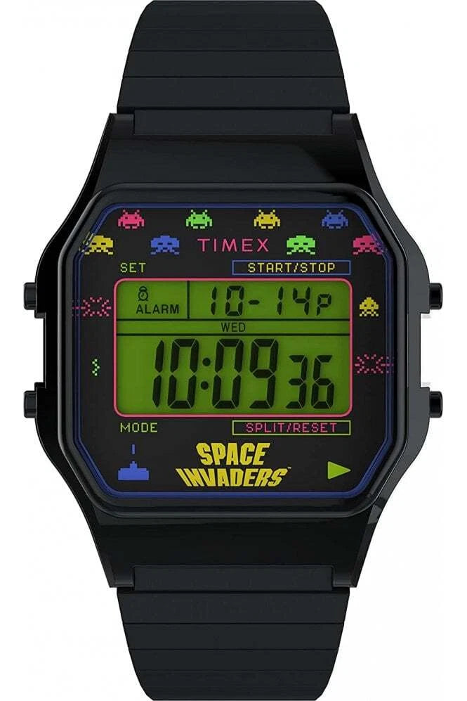 Timex Space Invaders T80 34mm Digital Stainless Steel Watch TW2V39900 iconic LCD
