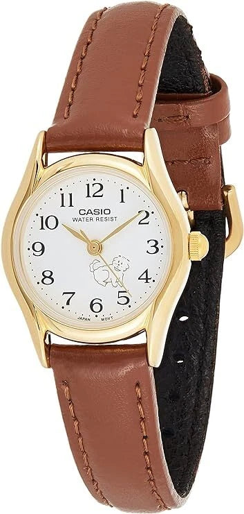 Casio LTP-1094Q-7B7R Womens Watch Dog Sketch Dial Gold Tone Case Water Resistant