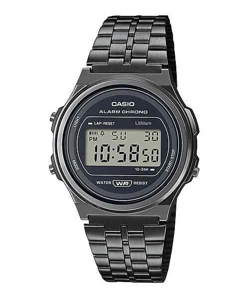 Casio Unisex Wristwatch A171WEGG-1ADF Stainless Steel Black Chrono Alarm LCD