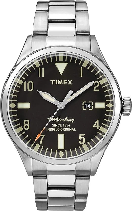 Timex TW2R25100 Men's 41mm Black Dial Quartz Watch Stainless Steel Bracelet Date