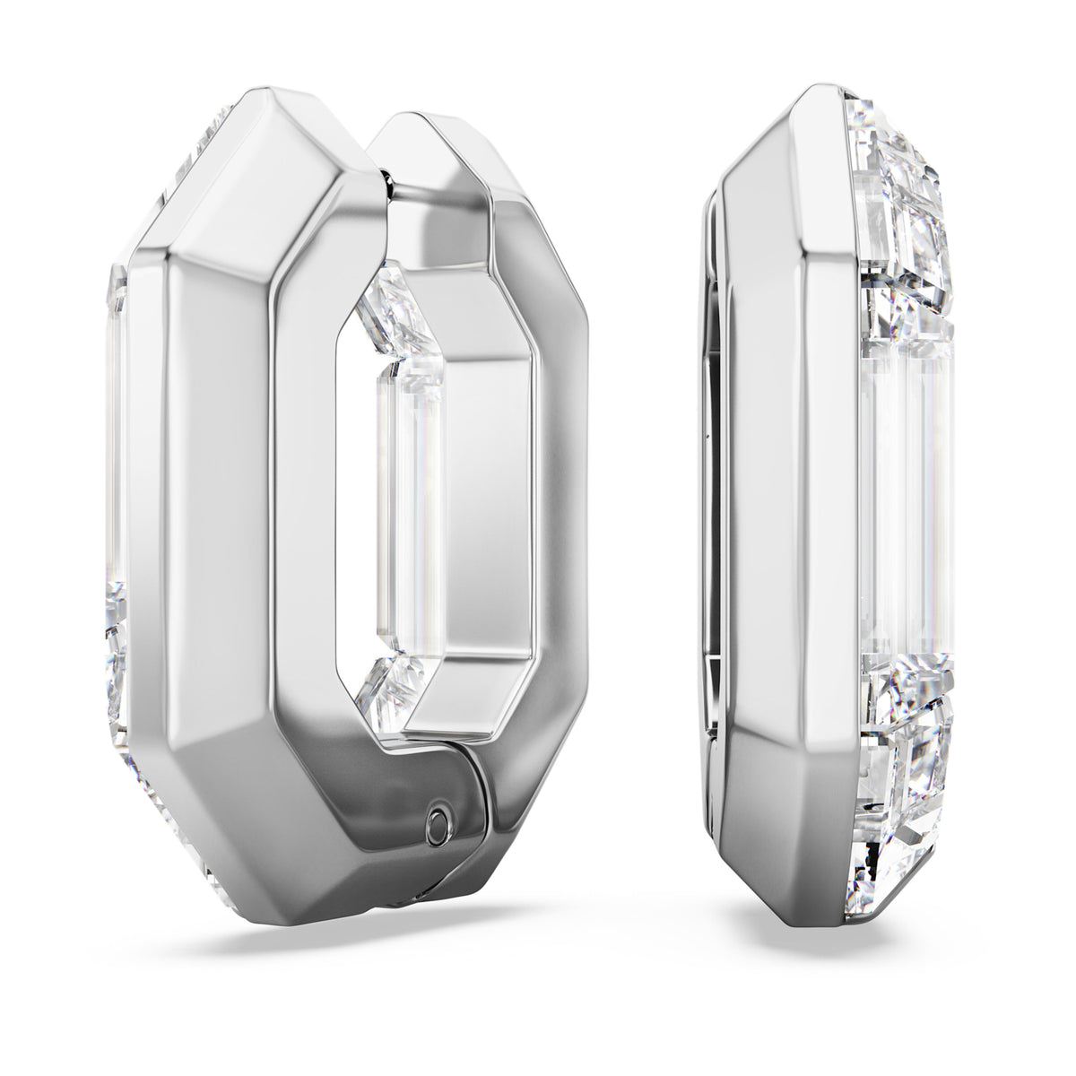 Swarovski Lucent Octagon Small Hoop Earrings — Silver Tone