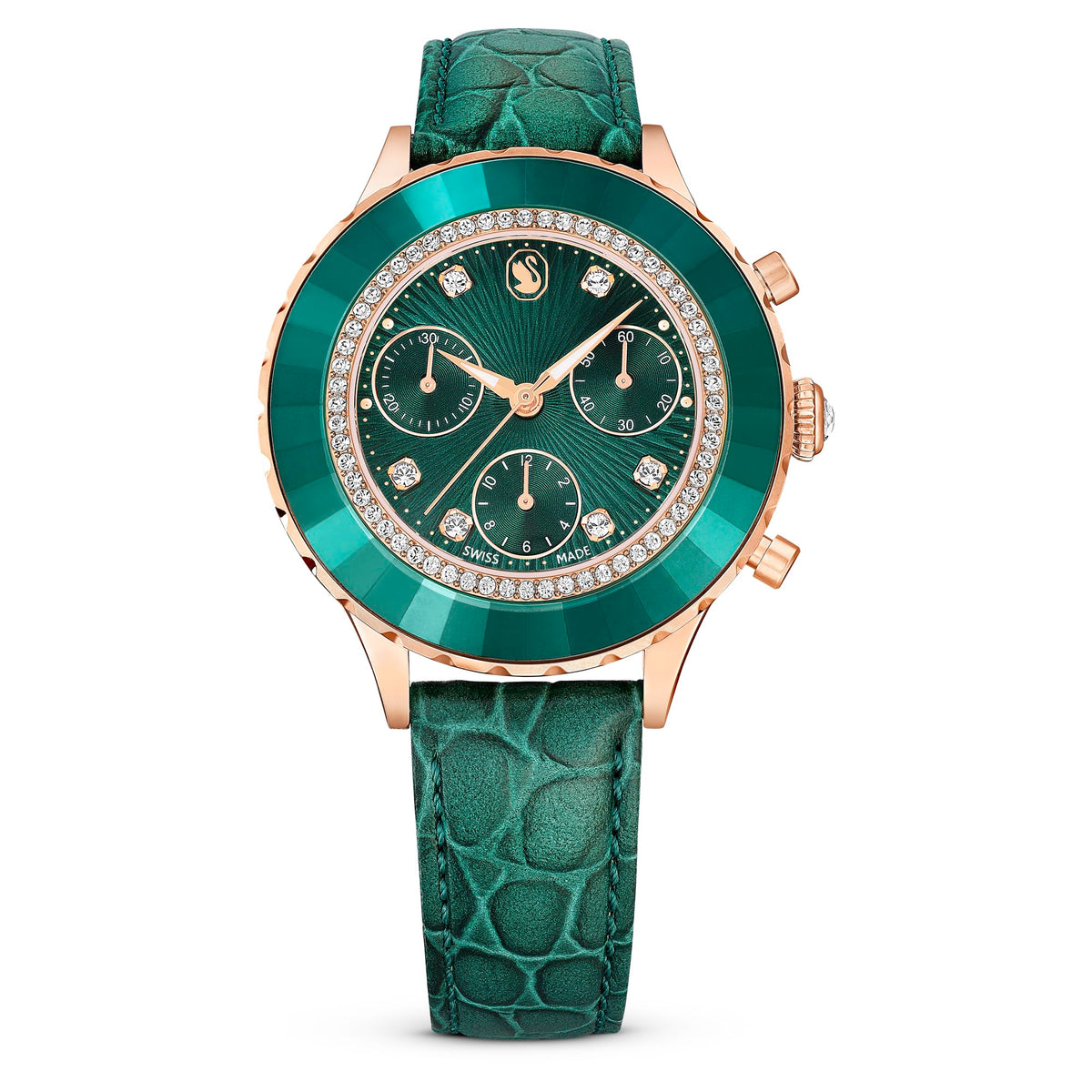 Swarovski Octea Chrono Green Leather Swiss Watch