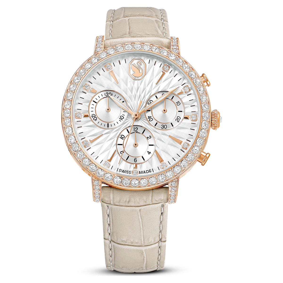 Swarovski Matrix Tennis Chrono Beige Leather Swiss Watch