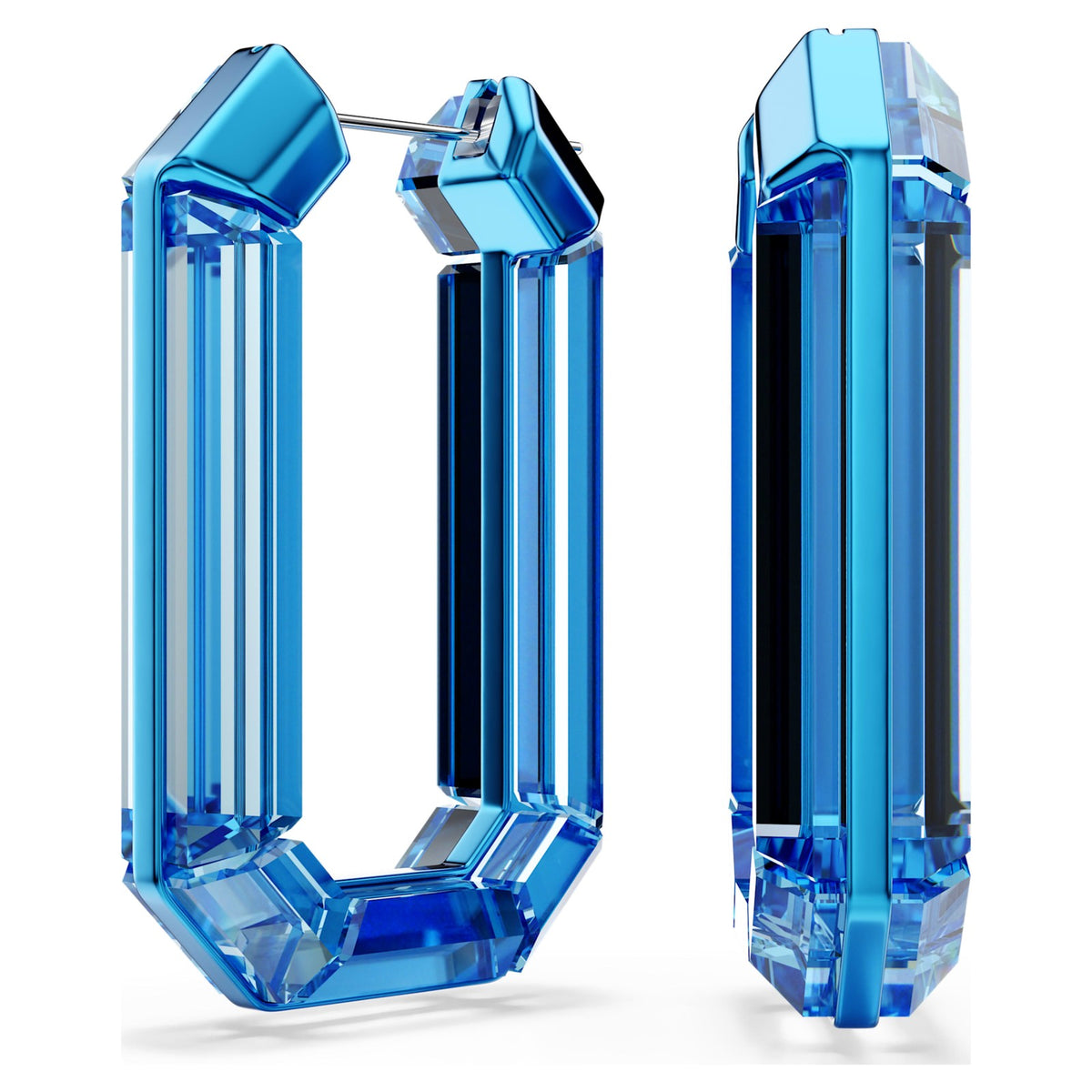 Swarovski Lucent Blue Octagon Crystal Hoop Earrings